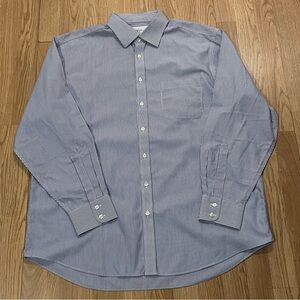 Charles Tyrwhitt Men’s 17.5x36 Long Sleeve Button Up Shirt Blue Striped Non-Iron